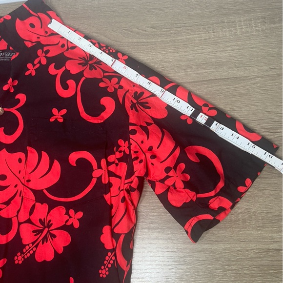Favant Hawaiian Shirt Mens Medium Red Black Hibiscus Floral Print 100% Cotton - Picture 15 of 15